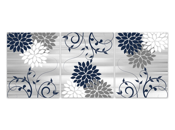 Blue and Gray Scroll Floral Wall Art Print Set - HOME839