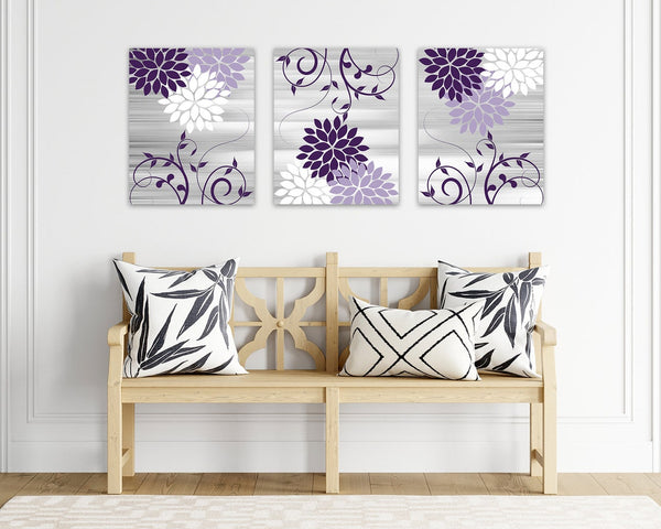 Purple and Gray Scroll Floral Wall Art Print Set - HOME838