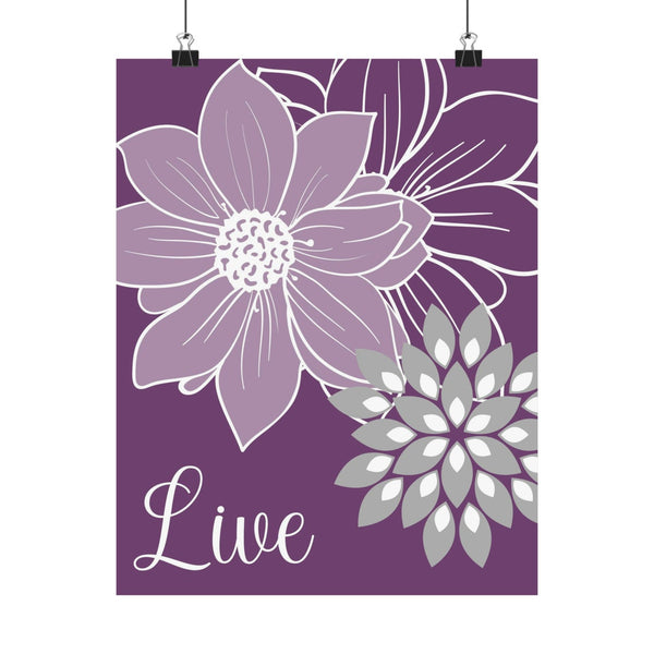 Purple  Floral Wall Art Print Set "Live Laugh Love" - HOME1087