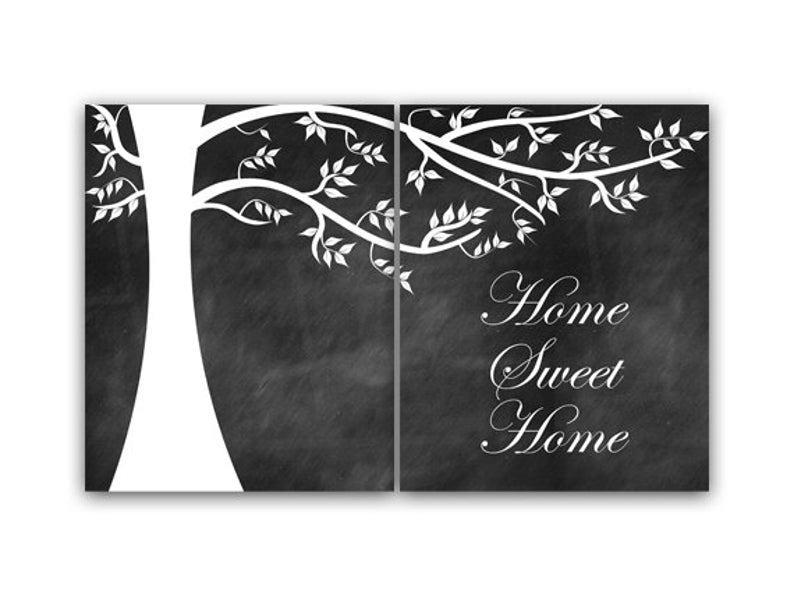 "Home Sweet Home" Family Tree Chalkboard Wall Art Prints, Living Room Art - HOME33