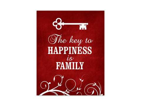 Red Scroll Family Wall Art "The Key to Happiness is Family" - HOME239