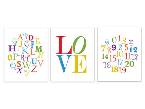 LOVE Print, Boy Room Canvas or Prints, Rainbow Art Print, ABC Wall Art, ABC 123, Playroom Wall Art, Kid Room Decor - KIDS273