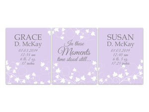 Personalized Sisters Birth Stats 3pc Wall Art - "In These Moments Time Stood Still" - KIDS321