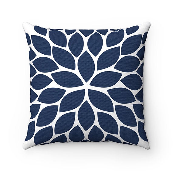Green and Blue Throw Pillow Cover, Green Pillow, Blue Floral Accent Pillow, Couch Cushion, Modern Home Decor, Blue Dahlia Bedroom - PIL77