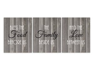 Bless The Food Before Us Kitchen Quote Art, Family Quote, Love Between Us Kitchen CANVAS, Dining Room Decor, Gray Rustic Decor - HOME531