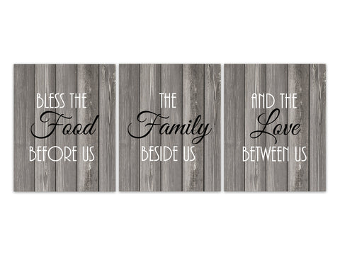Bless The Food Before Us Kitchen Quote Art, Family Quote, Love Between Us Kitchen CANVAS, Dining Room Decor, Gray Rustic Decor - HOME531
