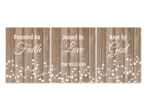 Founded on Faith, Joined in Love, Kept by God, Farmhouse Decor, Home Decor CANVAS, Personalized Entryway Wall Art, Religious Gift - HOME486