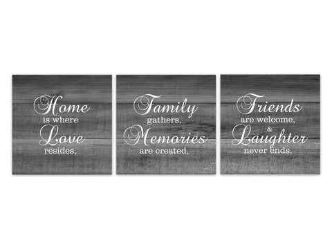 Gray Farmhouse Family Signs 3pc Square Wall Art "Home Is Where Love Resides" - HOME538