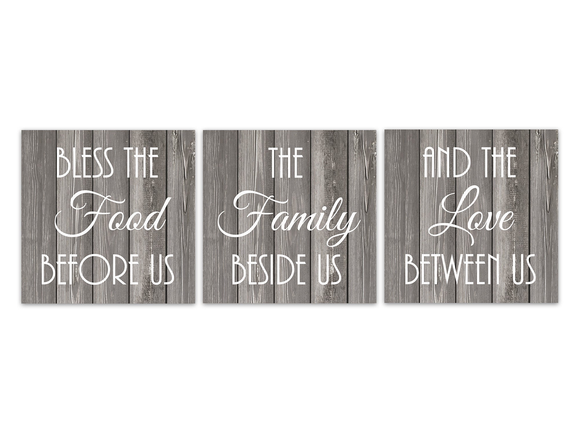 Gray & White Farmhouse Dining Room 3pc Square Wall Art "Bless The Food Before Us" - HOME555
