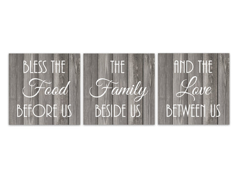 Gray & White Farmhouse Dining Room 3pc Square Wall Art "Bless The Food Before Us" - HOME555