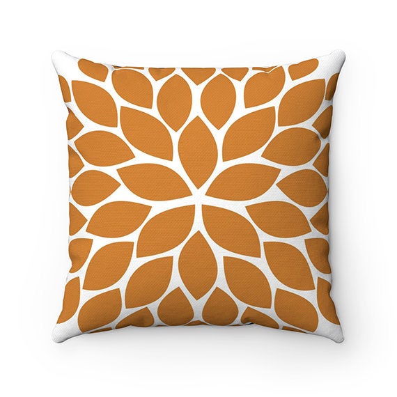 Navy Orange and Tan Flower Pillow Cover, Throw Pillow, Modern Home Decor, Accent Pillow, Couch Cushion, Rocking Chair Nursery Pillow -PIL141