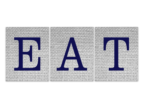 Eat Sign, Kitchen Wall Art Canvas or Prints, Blue Gray Dining Room Wall Art, Farmhouse Kitchen Decor, Burlap Effect Artwork - HOME625