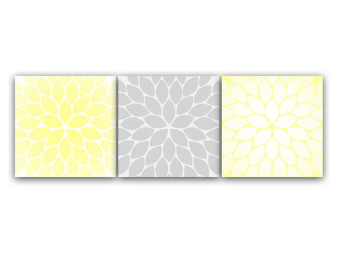 Home Décor - Yellow, White & Gray Flower Burst 3pc Square Wall Art - HOME71