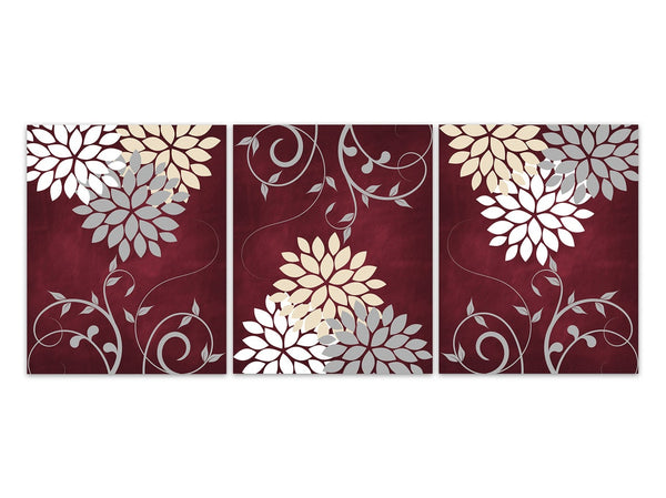 Burgundy Floral Wall Art Print Set - HOME845