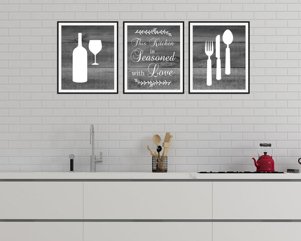 This Kitchen is Seasoned with Love, Gray Farmhouse Kitchen Decor, Rustic Kitchen CANVAS, Kitchen Quote Artwork, Fork Spoon Knife - HOME452