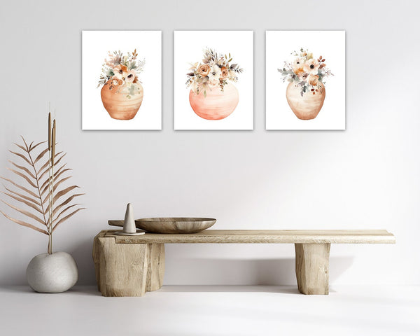 Peach Color Watercolor Floral Wall Art Print Set - HOME1104