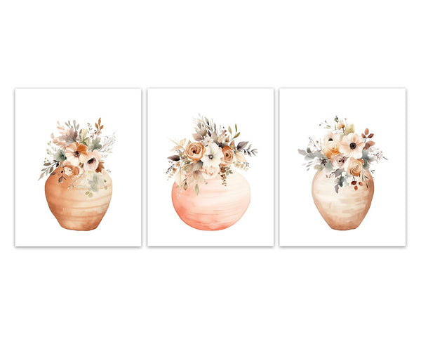 Peach Color Watercolor Floral Wall Art Print Set - HOME1104
