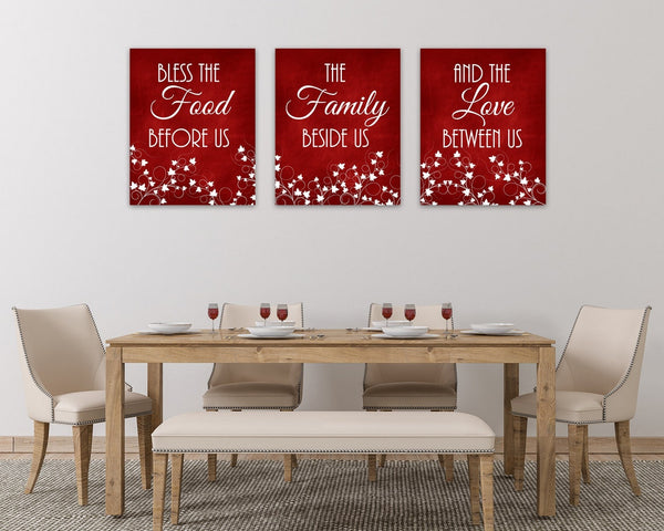 Red Kitchen CANVAS or PRINTS, Bless The Food Signs, Kitchen Quote Art, Ivy Kitchen Decor, Dining Room Pictures, New Home Gift - HOME328