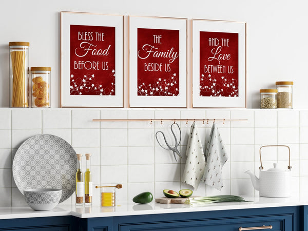 Red Kitchen CANVAS or PRINTS, Bless The Food Signs, Kitchen Quote Art, Ivy Kitchen Decor, Dining Room Pictures, New Home Gift - HOME328