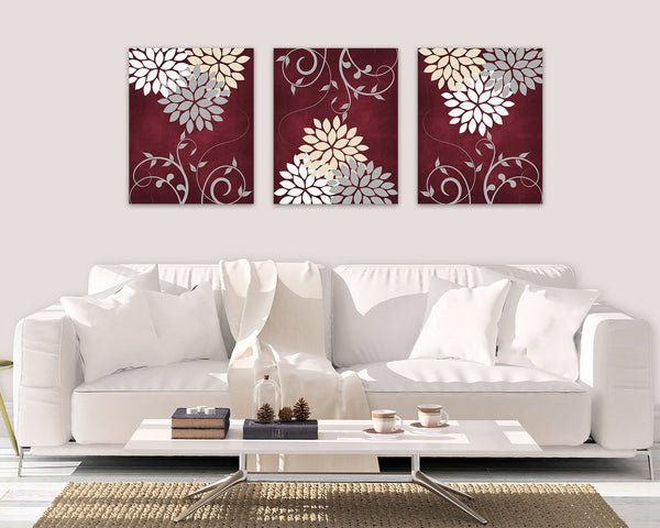 Burgundy Floral Wall Art Print Set - HOME845