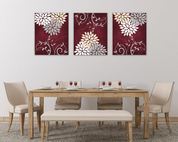 Burgundy Floral Wall Art Print Set - HOME845