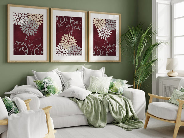 Burgundy Floral Wall Art Print Set - HOME845