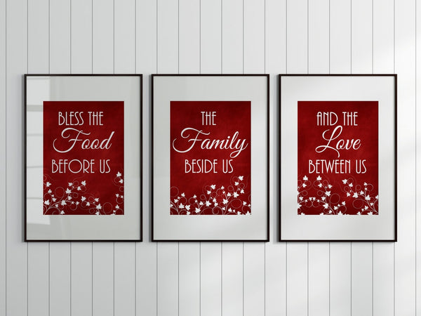 Red Kitchen CANVAS or PRINTS, Bless The Food Signs, Kitchen Quote Art, Ivy Kitchen Decor, Dining Room Pictures, New Home Gift - HOME328