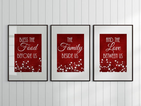 Red Kitchen CANVAS or PRINTS, Bless The Food Signs, Kitchen Quote Art, Ivy Kitchen Decor, Dining Room Pictures, New Home Gift - HOME328