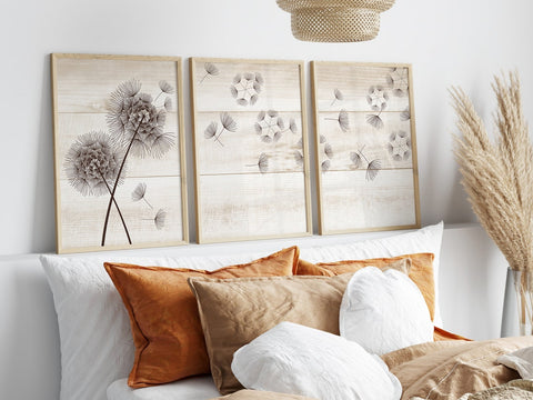 Brown Dandelions Rustic Farmhouse Decor Wall Art - HOME521