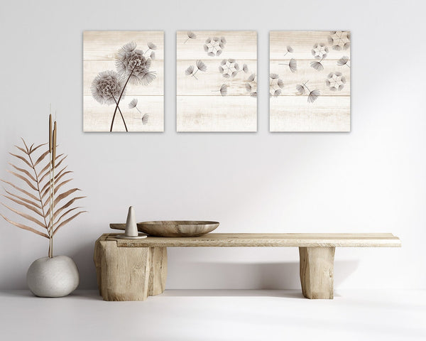 Brown Dandelions Rustic Farmhouse Decor Wall Art - HOME521