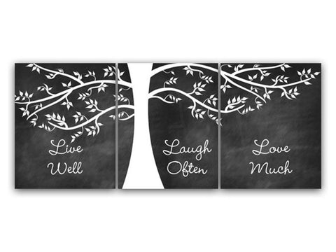 "Live Well, Laugh Often, Love Much" Home Decor Wall Art, Family Tree Pictures, Living Room Art - HOME64