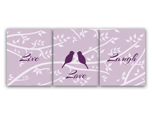 "Live Laugh Love" Purple Love Birds Art Prints, Bedroom or Bathroom Wall Art - HOME73