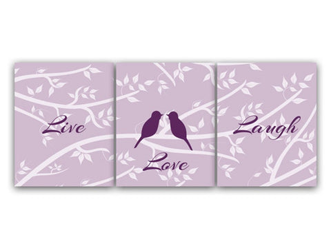 "Live Laugh Love" Purple Love Birds Art Prints, Bedroom or Bathroom Wall Art - HOME73