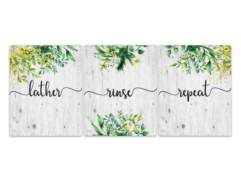 Bathroom Wall Art Prints for Modern Farmhouse Decor "Lather Rinse Repeat" - BATH556