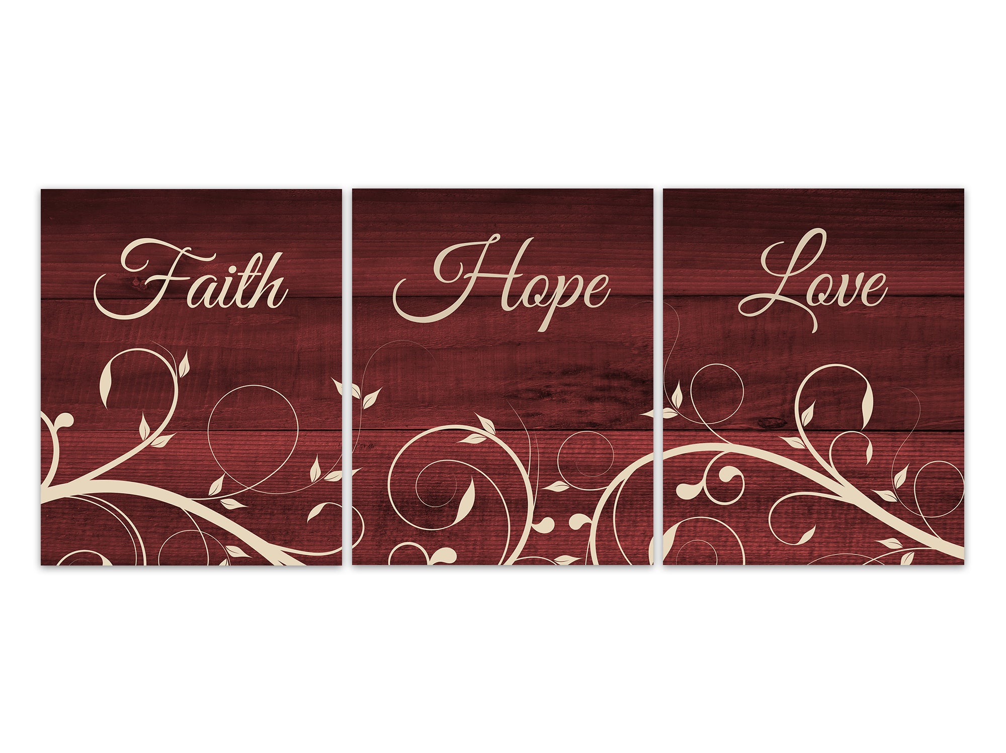 Faith Hope Love Religious Quote, Farmhouse Decor, Red Home Decor, Kitchen Wall Art, Bible Verse Art, Rustic Home Decor CANVAS - HOME747