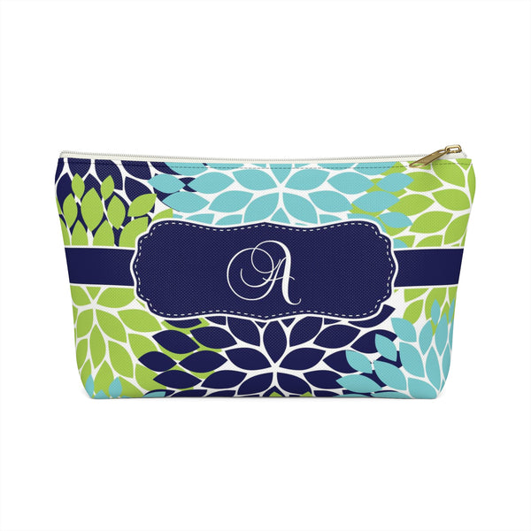 Personalized Makeup or Toiletry Bag - Blue & Green Flower Burst - PH2