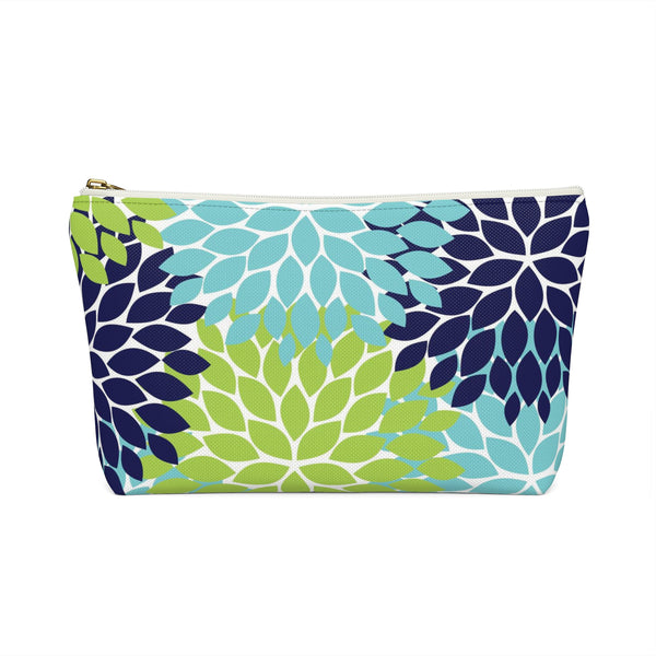 Personalized Makeup or Toiletry Bag - Blue & Green Flower Burst - PH2