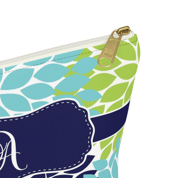 Personalized Makeup or Toiletry Bag - Blue & Green Flower Burst - PH2