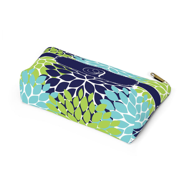 Personalized Makeup or Toiletry Bag - Blue & Green Flower Burst - PH2