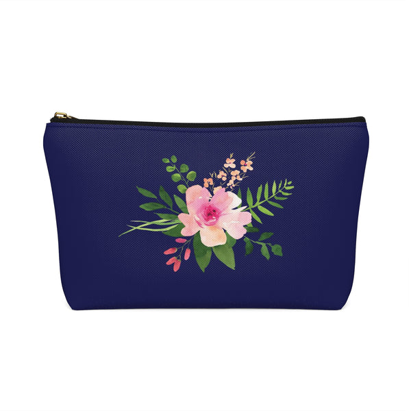 Personalized Makeup or Toiletry Bag - Blue & Pink Watercolor Flowers - PH4