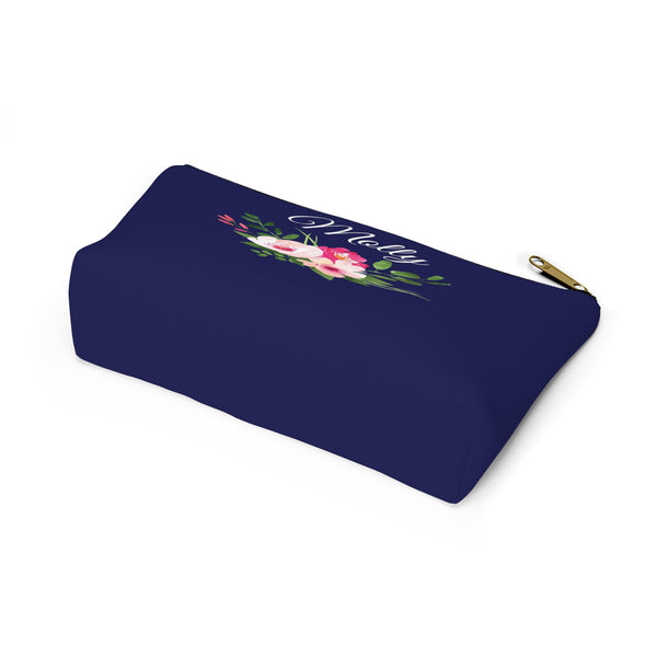 Personalized Makeup or Toiletry Bag - Blue & Pink Watercolor Flowers - PH4