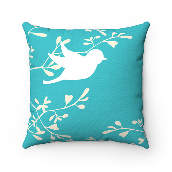 Aqua & White Love Birds Decorative Throw Pillow - PIL106