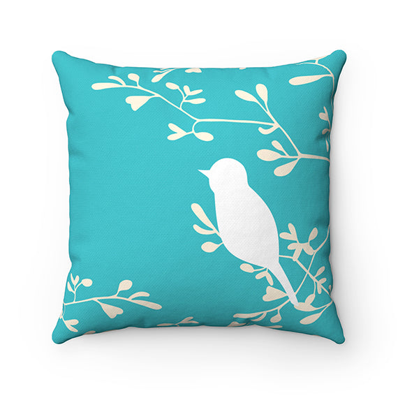 Aqua & White Love Birds Decorative Throw Pillow - PIL106