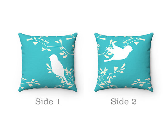 Aqua & White Love Birds Decorative Throw Pillow - PIL106