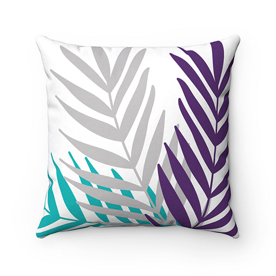 Teal, Purple & Gray Throw Pillow, Palm Leaves Pillow Cover, Tropical Home Decor - PIL112