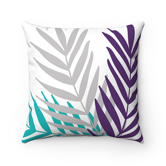 Teal, Purple Gray Throw Pillow, Palm Leaves Pillow Cover, Tropical Home Decor PIL112