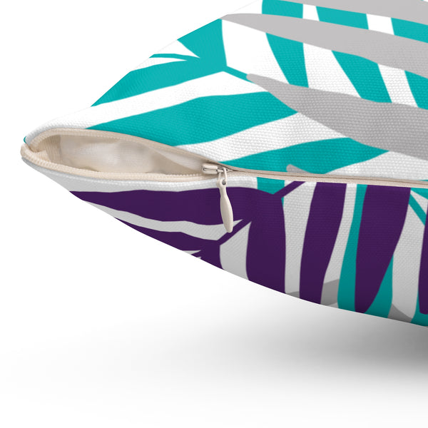 Teal, Purple & Gray Throw Pillow, Palm Leaves Pillow Cover, Tropical Home Decor - PIL112