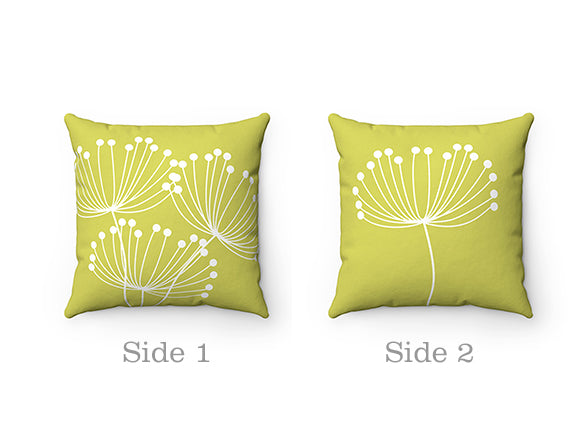 Decorative Pillow Cover - Kiwi Green Dandelion Throw Pillow - PIL120