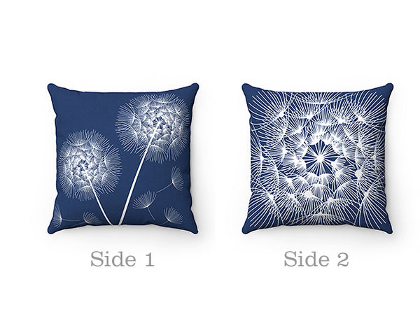 Blue and White Dandelion Throw Pillow, Blue Accent Pillow for Dandelion Decor - PIL132