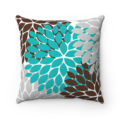 Teal, Gray & Brown Flower Burst Decorative Throw Pillow - PIL57